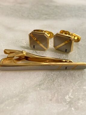 YSL Vintage Cuff Links & Tie Clip Set